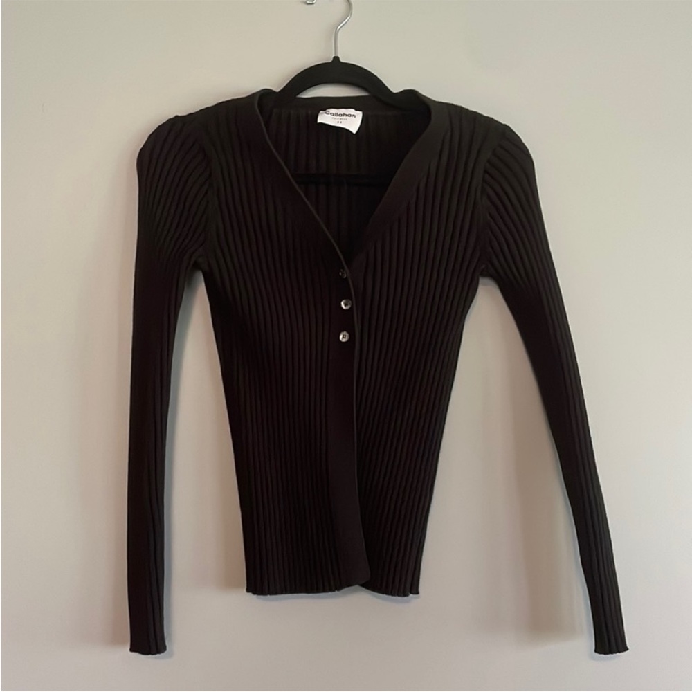 Three button form fit sweater top